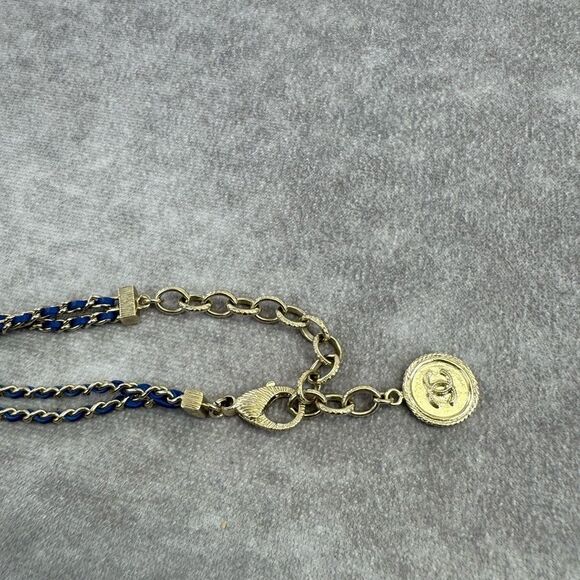 Chanel Metal Lambskin Blue Chain Link Choker Necklace - Picture 7 of 10